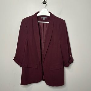 Primark Maroon Open Front Cropped Sleeve Blazer